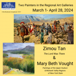 Post shows two paintings by the artists and says the exhibition is on view from March 1 until April 28 2024